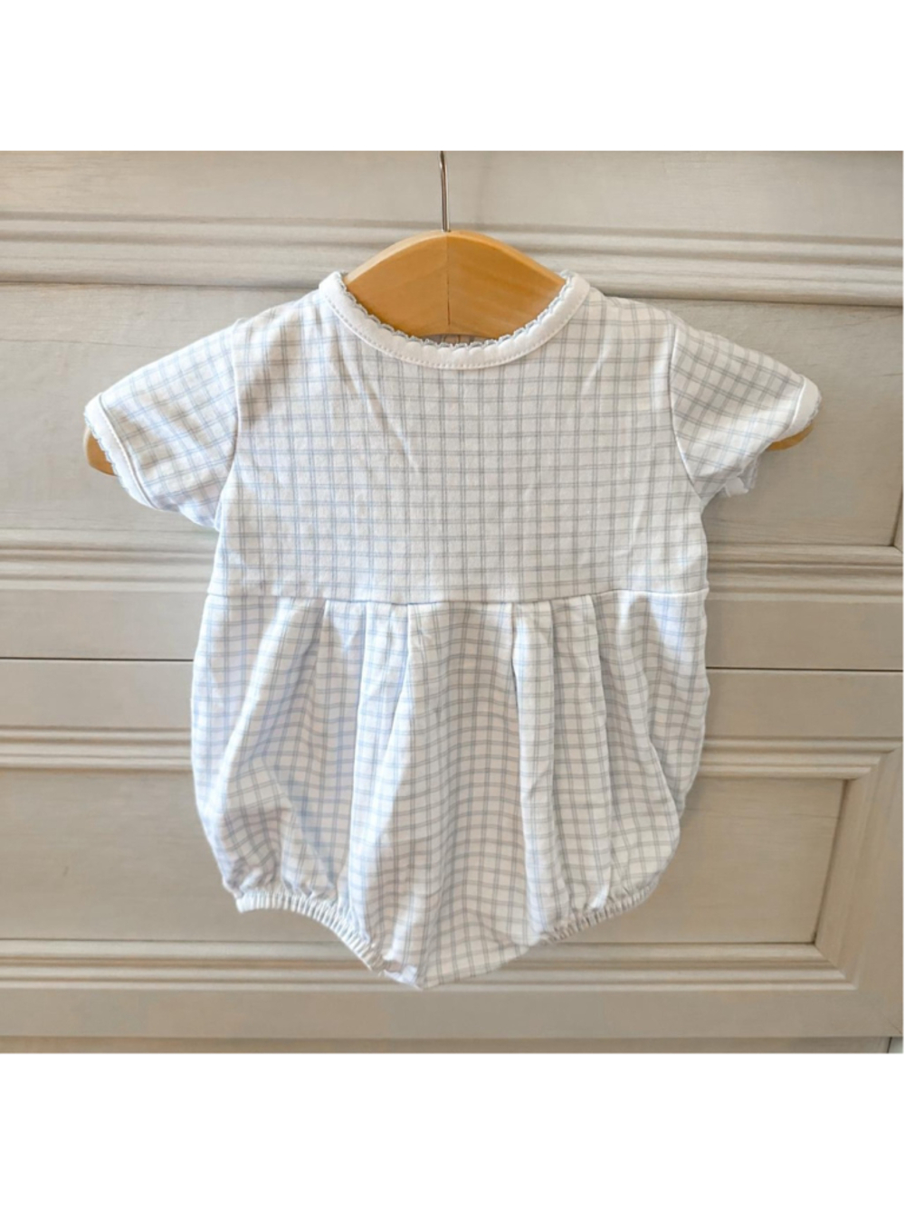 Magnolia Baby white and light blue checkered romper size 3M #baby #checkered